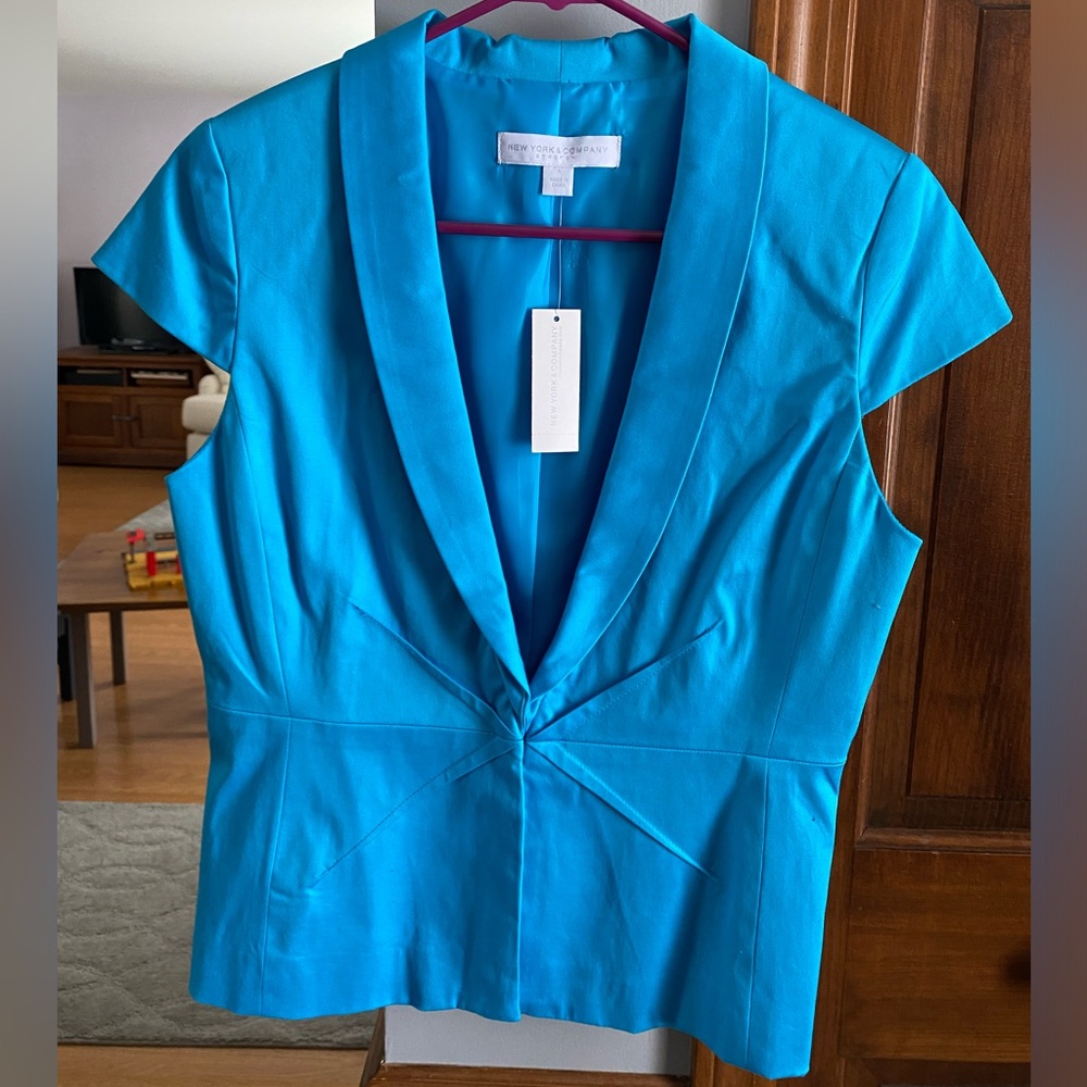 New York & Company Blue Cap Sleeve Blazer